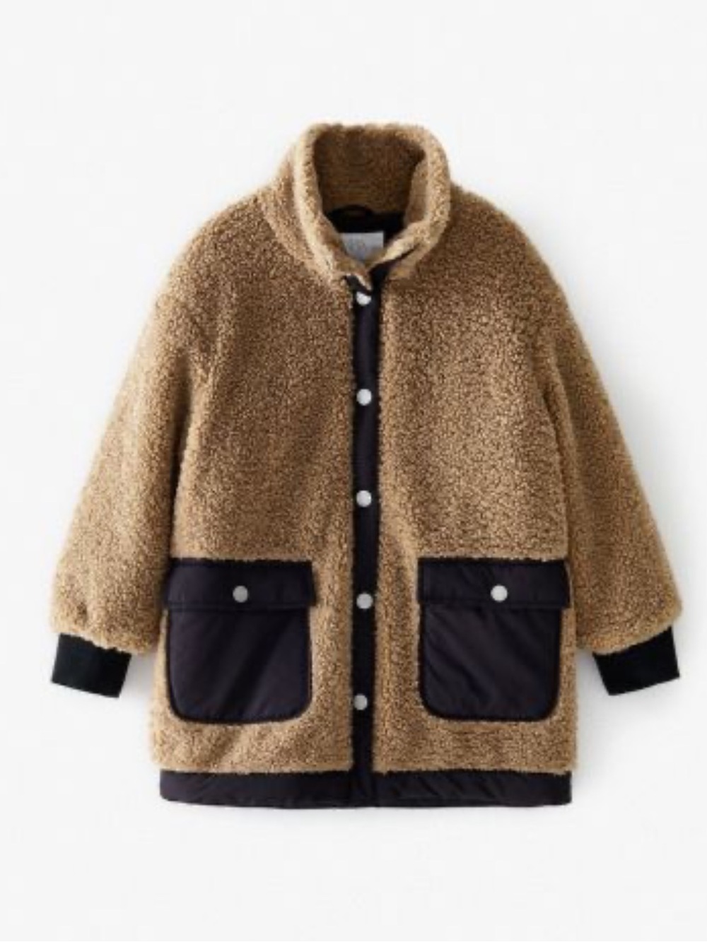 Zara Girls Teddy Sherpa Coat Tan Black Contrast Size 11/12